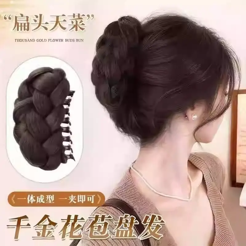Ponytail Wig for Women with High Cranial Volume, Braided Bun, Fluffy Hair Clip, Hair Styling Tool for the Back of the Head, Fake Hair Bun — feature 1