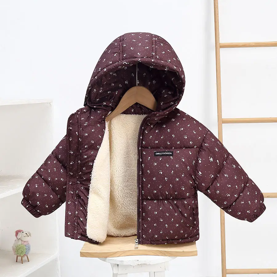 Foreign Trade Children's Clothing, Children's down Cotton Jacket, Boys' Cotton Coat, Girls' Thickened Cotton Clothing, Floral Fleece-Lined Children's Outerwear