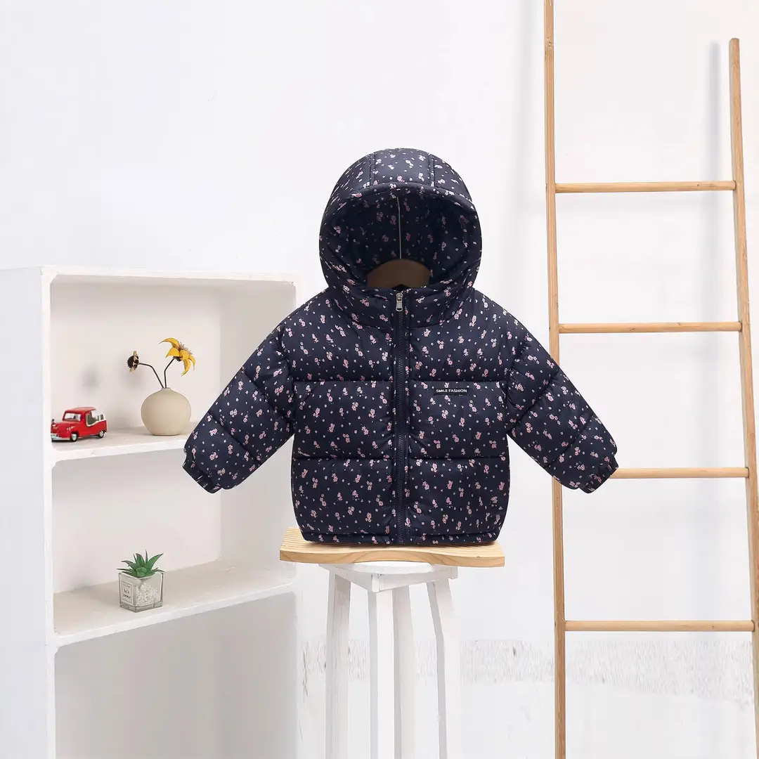 Foreign Trade Children's Clothing, Children's down Cotton Jacket, Boys' Cotton Coat, Girls' Thickened Cotton Clothing, Floral Fleece-Lined Children's Outerwear