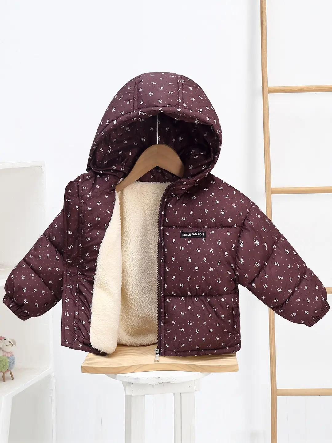 Foreign Trade Children's Clothing, Children's down Cotton Jacket, Boys' Cotton Coat, Girls' Thickened Cotton Clothing, Floral Fleece-Lined Children's Outerwear — feature 3