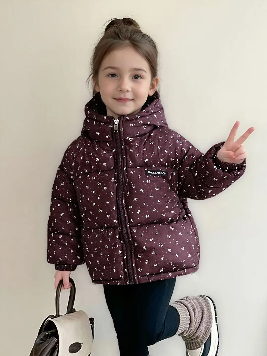 Foreign Trade Children's Clothing, Children's down Cotton Jacket, Boys' Cotton Coat, Girls' Thickened Cotton Clothing, Floral Fleece-Lined Children's Outerwear — feature 7