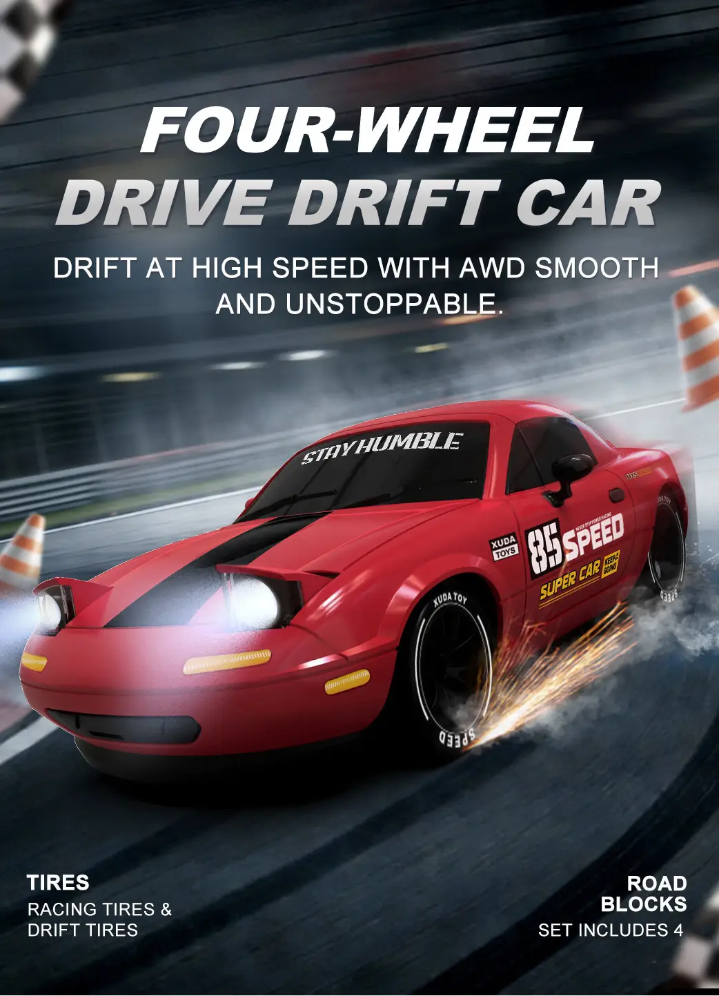Professional High-Speed Rc Remote Control Car Four-Wheel Drive One-Button Spray Light Drift Racing Car Mx5 Kidsren's Car Boy Toy — feature 10