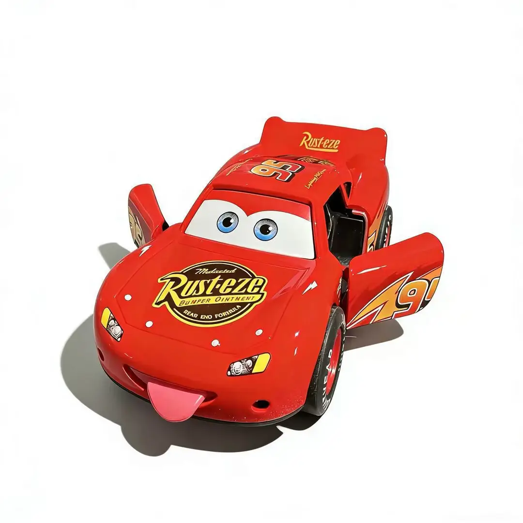Cars 1:32 Lightning Mcqueen Alloy Car Model with Tongue Out, Sound and Light, Openable Doors, Racing Car Model Display Piece