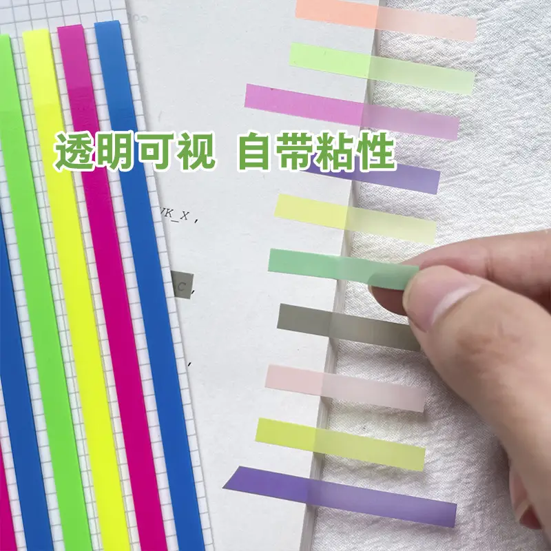 Cross-Border Long Strip Index Tabs, Fluorescent Macaron Semi-Transparent Pet Sticky Notes, Journal Memo Notes, Message Labels