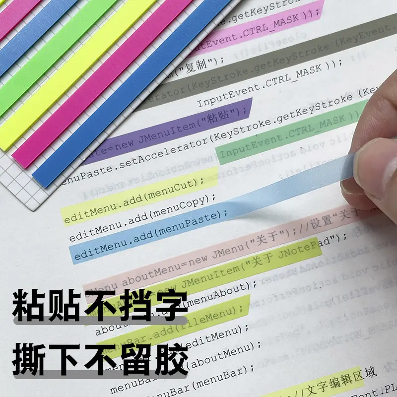 Cross-Border Long Strip Index Tabs, Fluorescent Macaron Semi-Transparent Pet Sticky Notes, Journal Memo Notes, Message Labels