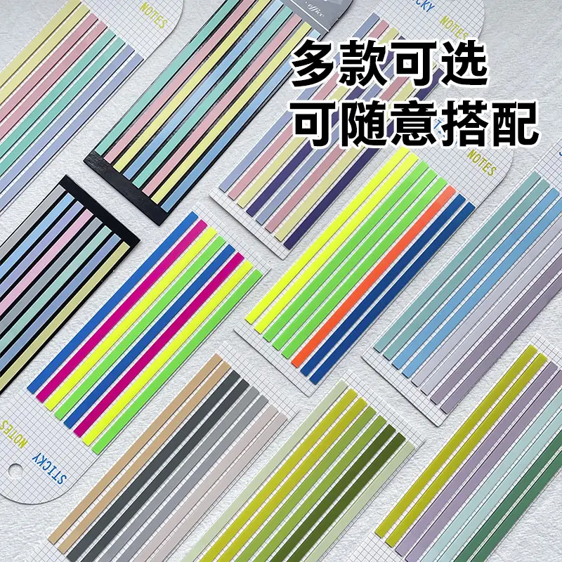 Cross-Border Long Strip Index Tabs, Fluorescent Macaron Semi-Transparent Pet Sticky Notes, Journal Memo Notes, Message Labels