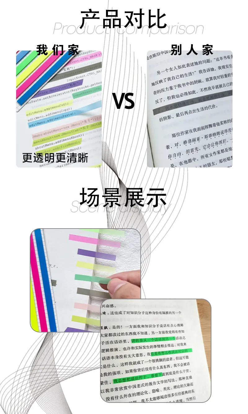 Cross-Border Long Strip Index Tabs, Fluorescent Macaron Semi-Transparent Pet Sticky Notes, Journal Memo Notes, Message Labels — feature 5