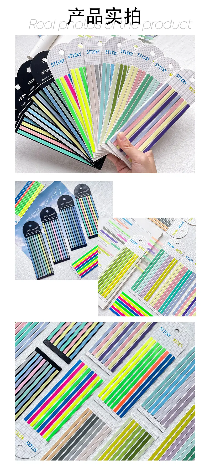 Cross-Border Long Strip Index Tabs, Fluorescent Macaron Semi-Transparent Pet Sticky Notes, Journal Memo Notes, Message Labels — feature 6