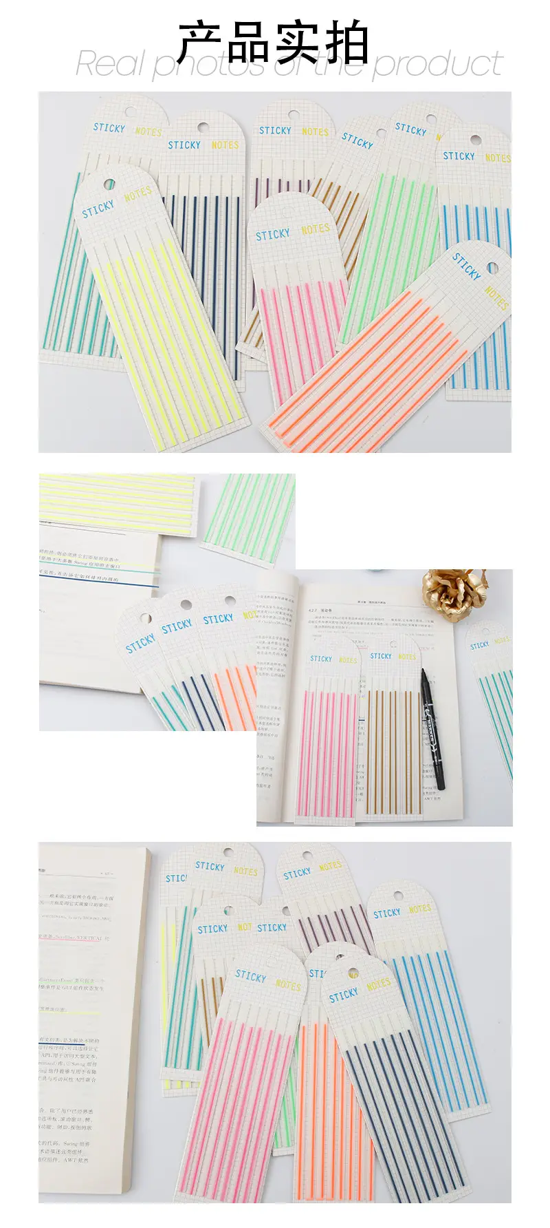 Cross-Border Long Strip Index Tabs, Fluorescent Macaron Semi-Transparent Pet Sticky Notes, Journal Memo Notes, Message Labels — feature 8