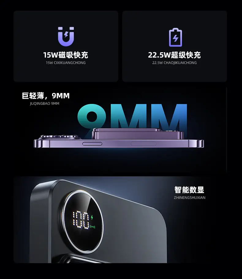 Cross-Border 3C Certified Magnetic Wireless Power Bank Magsafe 10000Mah Super Fast Charging Mobile Power Supply — feature 5