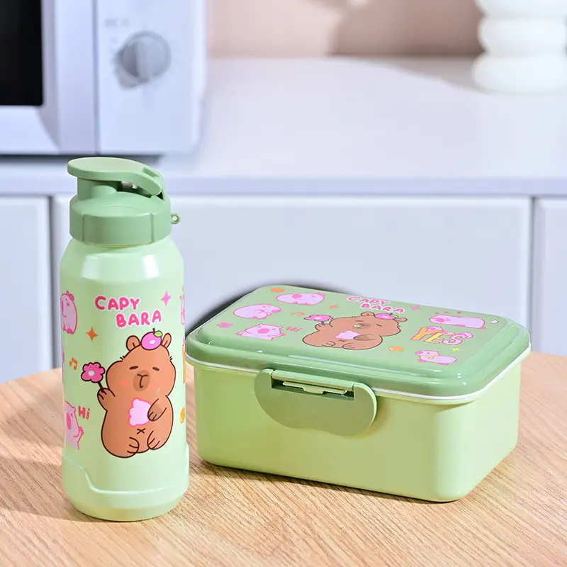 Capybara Lunch Box and Water Cup Set, Large Capacity, Microwaveable Lunch Box, Portable and Stylish Lunch Box for Students