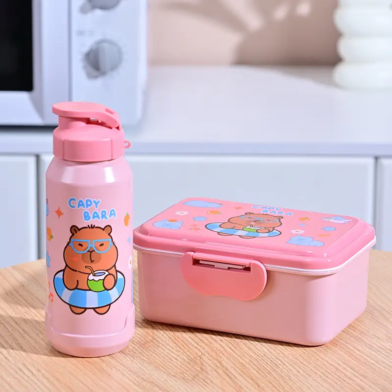 Capybara Lunch Box and Water Cup Set, Large Capacity, Microwaveable Lunch Box, Portable and Stylish Lunch Box for Students