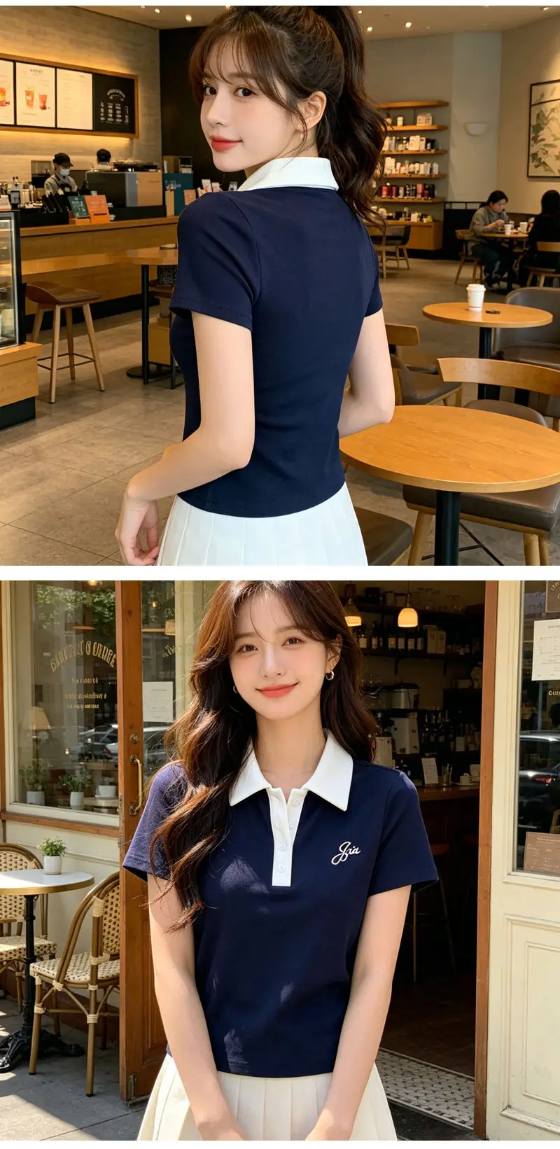 Polo Collar Short-Sleeve T-Shirt for Women, Summer Niche Design, College Style, Slim Fit, Waist-Cinching, Sweet and Spicy Girl Style, Embroidered — feature 6