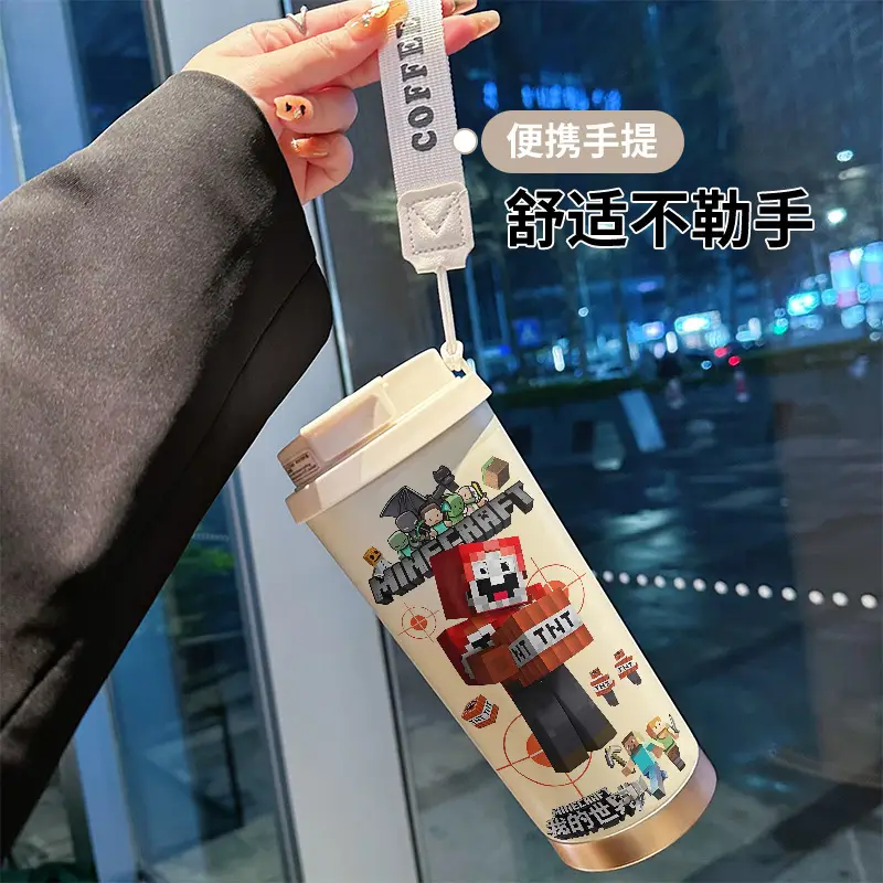 My World Insulated Cup 316 Stainless Steel Straw Water Bottle Simple Cube Cartoon Illustration Portable Dual-Use for Men - Image 29