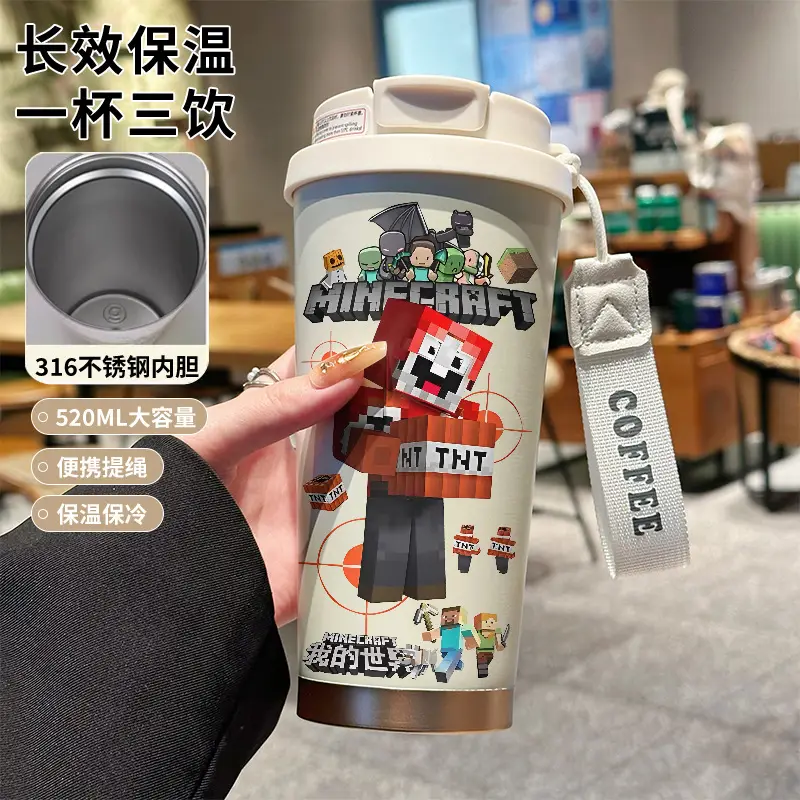My World Insulated Cup 316 Stainless Steel Straw Water Bottle Simple Cube Cartoon Illustration Portable Dual-Use for Men - Image 10
