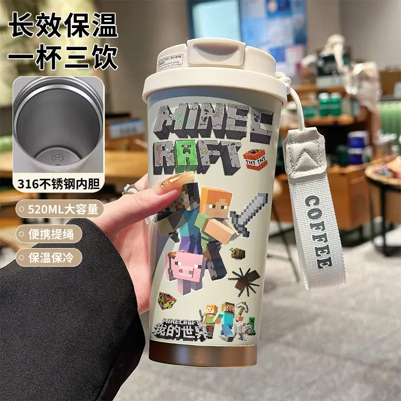 My World Insulated Cup 316 Stainless Steel Straw Water Bottle Simple Cube Cartoon Illustration Portable Dual-Use for Men - Image 11
