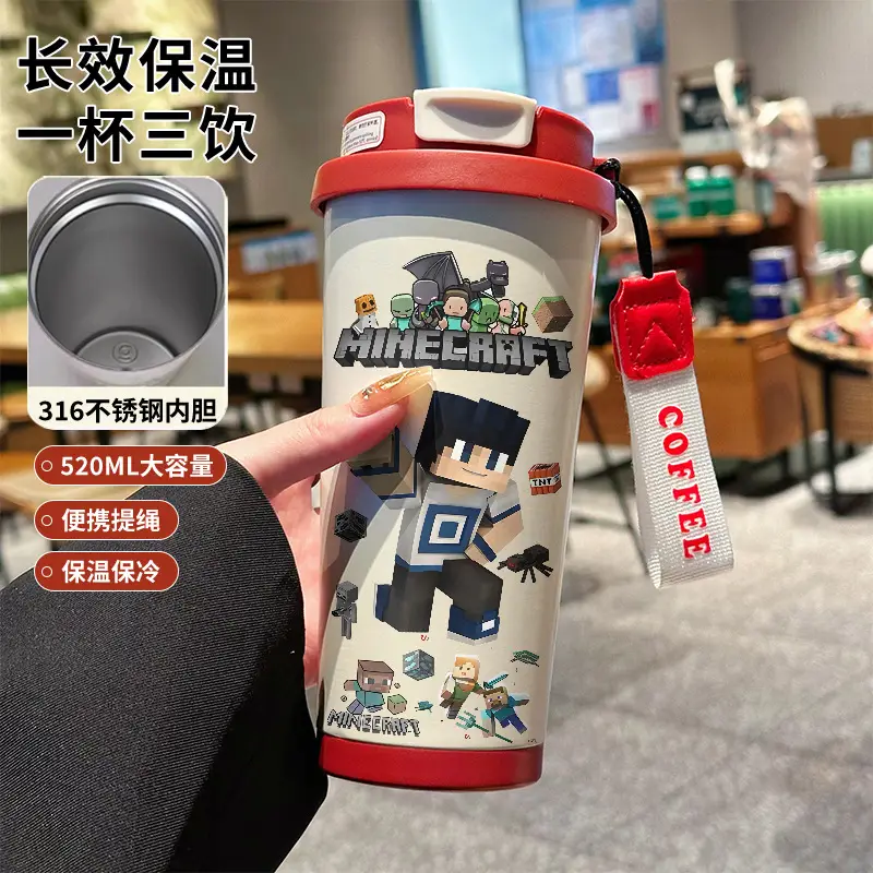 My World Insulated Cup 316 Stainless Steel Straw Water Bottle Simple Cube Cartoon Illustration Portable Dual-Use for Men - Image 12