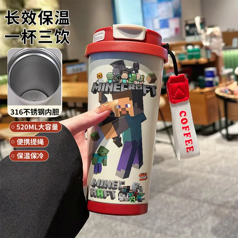My World Insulated Cup 316 Stainless Steel Straw Water Bottle Simple Cube Cartoon Illustration Portable Dual-Use for Men - Image 18