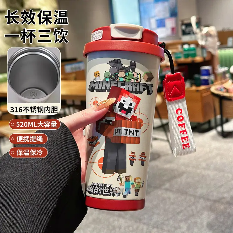 My World Insulated Cup 316 Stainless Steel Straw Water Bottle Simple Cube Cartoon Illustration Portable Dual-Use for Men - Image 20