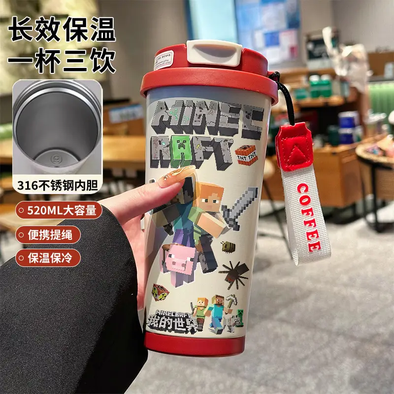 My World Insulated Cup 316 Stainless Steel Straw Water Bottle Simple Cube Cartoon Illustration Portable Dual-Use for Men - Image 21
