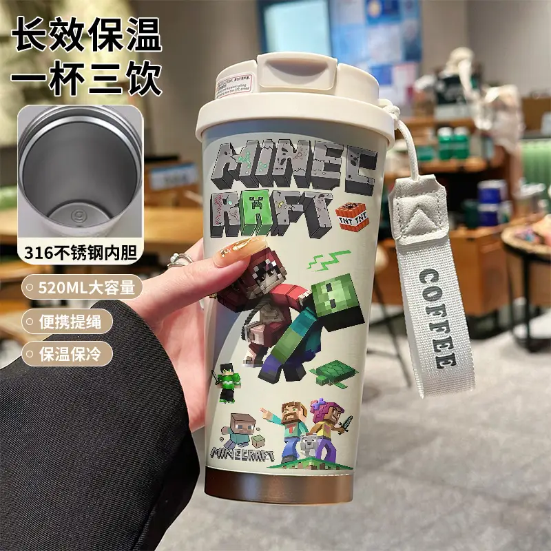 My World Insulated Cup 316 Stainless Steel Straw Water Bottle Simple Cube Cartoon Illustration Portable Dual-Use for Men - Image 5