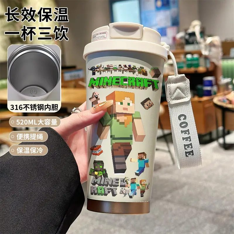 My World Insulated Cup 316 Stainless Steel Straw Water Bottle Simple Cube Cartoon Illustration Portable Dual-Use for Men - Image 6