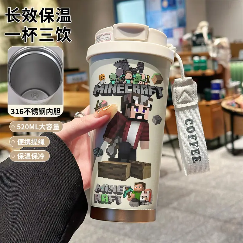 My World Insulated Cup 316 Stainless Steel Straw Water Bottle Simple Cube Cartoon Illustration Portable Dual-Use for Men - Image 7