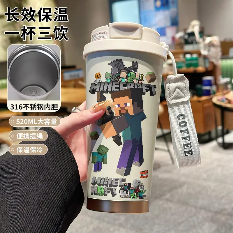 My World Insulated Cup 316 Stainless Steel Straw Water Bottle Simple Cube Cartoon Illustration Portable Dual-Use for Men - Image 8