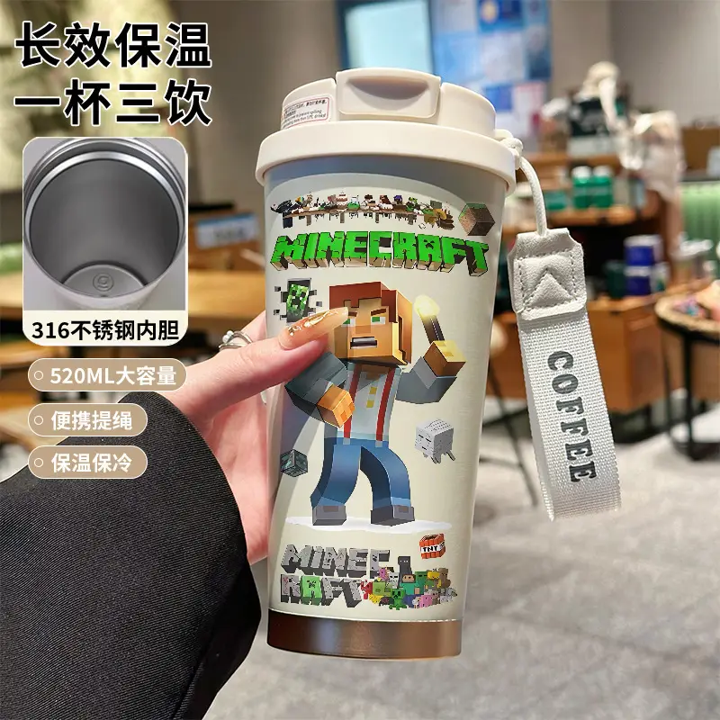 My World Insulated Cup 316 Stainless Steel Straw Water Bottle Simple Cube Cartoon Illustration Portable Dual-Use for Men - Image 9