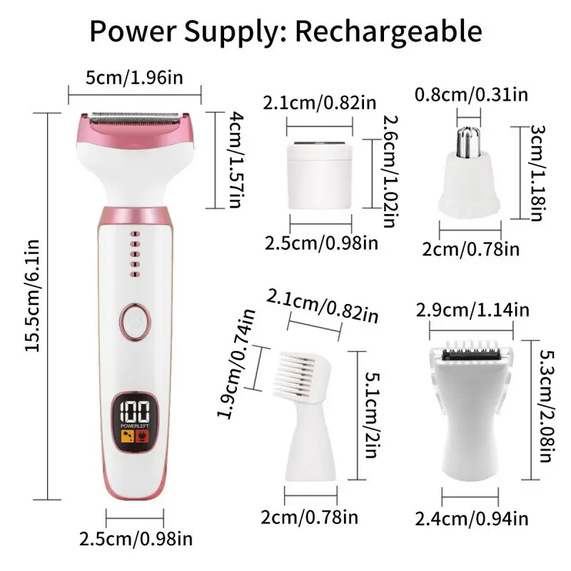 Five-In-One Hair Trimmer, Hair Removal, Body and Private Area Hair Removal, Private Clipper, Electric Shaver, Portable for Women