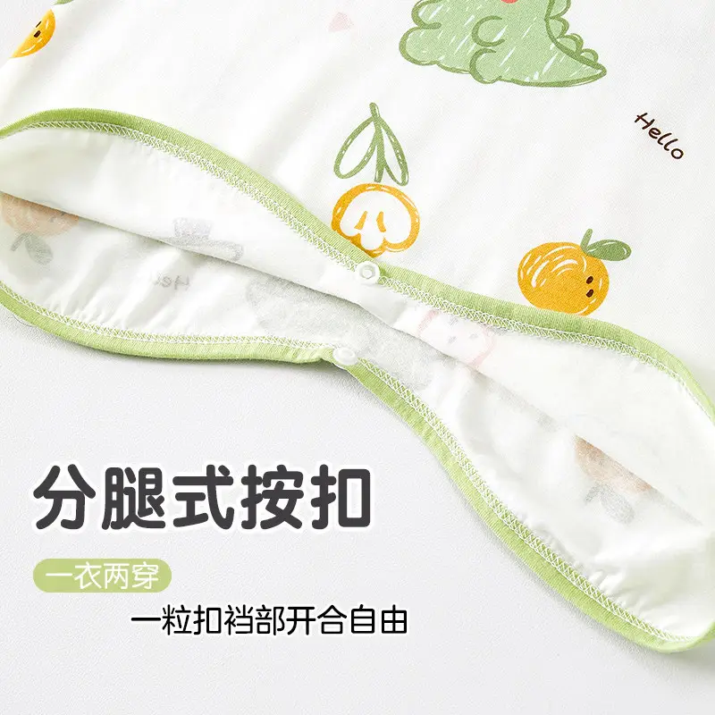 Children's Summer Thin Pajamas, Girls' Short-Sleeve Two-Way Sleep Sack, Baby Nightgown, Bamboo Cotton Loungewear, One-Piece Air-Conditioning Suit