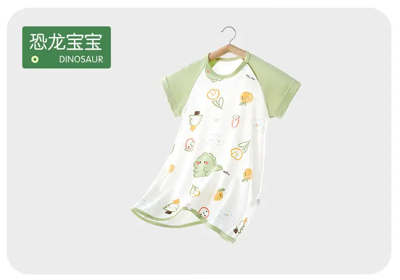 Children's Summer Thin Pajamas, Girls' Short-Sleeve Two-Way Sleep Sack, Baby Nightgown, Bamboo Cotton Loungewear, One-Piece Air-Conditioning Suit — feature 25
