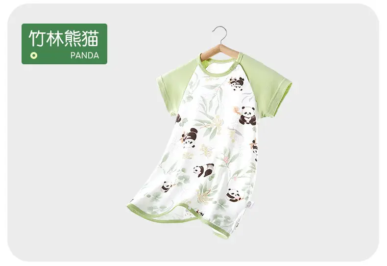 Children's Summer Thin Pajamas, Girls' Short-Sleeve Two-Way Sleep Sack, Baby Nightgown, Bamboo Cotton Loungewear, One-Piece Air-Conditioning Suit — feature 26