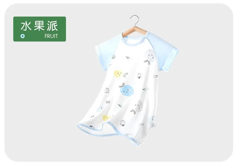 Children's Summer Thin Pajamas, Girls' Short-Sleeve Two-Way Sleep Sack, Baby Nightgown, Bamboo Cotton Loungewear, One-Piece Air-Conditioning Suit — feature 27