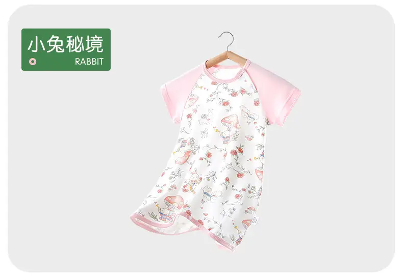 Children's Summer Thin Pajamas, Girls' Short-Sleeve Two-Way Sleep Sack, Baby Nightgown, Bamboo Cotton Loungewear, One-Piece Air-Conditioning Suit — feature 28
