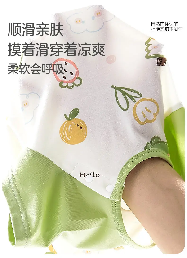 Children's Summer Thin Pajamas, Girls' Short-Sleeve Two-Way Sleep Sack, Baby Nightgown, Bamboo Cotton Loungewear, One-Piece Air-Conditioning Suit — feature 6