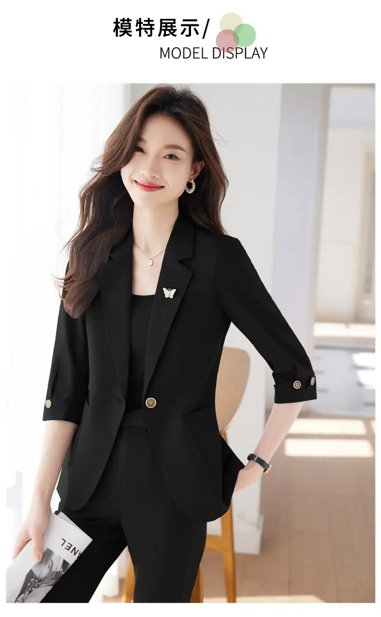 Hotel Front Desk Workwear, Three-Quarter Sleeve, Mid-Sleeve, Elegant Suit, New Spring/Summer Professional Formal Wear, Two-Piece Pants Set, Wholesale — feature 11