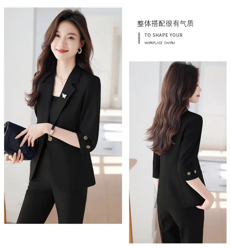 Hotel Front Desk Workwear, Three-Quarter Sleeve, Mid-Sleeve, Elegant Suit, New Spring/Summer Professional Formal Wear, Two-Piece Pants Set, Wholesale — feature 12