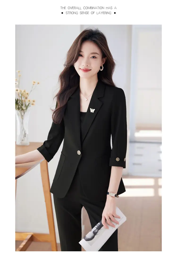 Hotel Front Desk Workwear, Three-Quarter Sleeve, Mid-Sleeve, Elegant Suit, New Spring/Summer Professional Formal Wear, Two-Piece Pants Set, Wholesale — feature 13