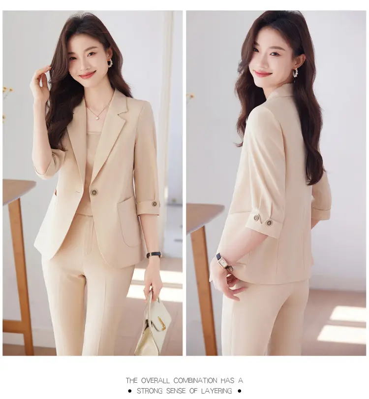 Hotel Front Desk Workwear, Three-Quarter Sleeve, Mid-Sleeve, Elegant Suit, New Spring/Summer Professional Formal Wear, Two-Piece Pants Set, Wholesale — feature 16