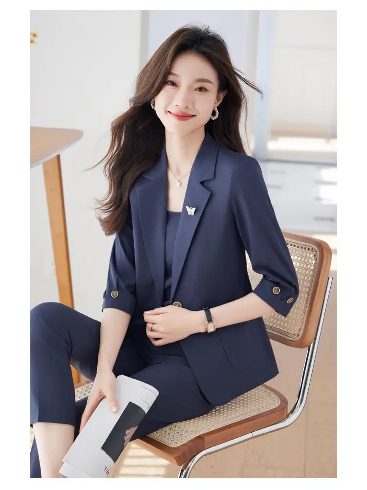 Hotel Front Desk Workwear, Three-Quarter Sleeve, Mid-Sleeve, Elegant Suit, New Spring/Summer Professional Formal Wear, Two-Piece Pants Set, Wholesale — feature 25