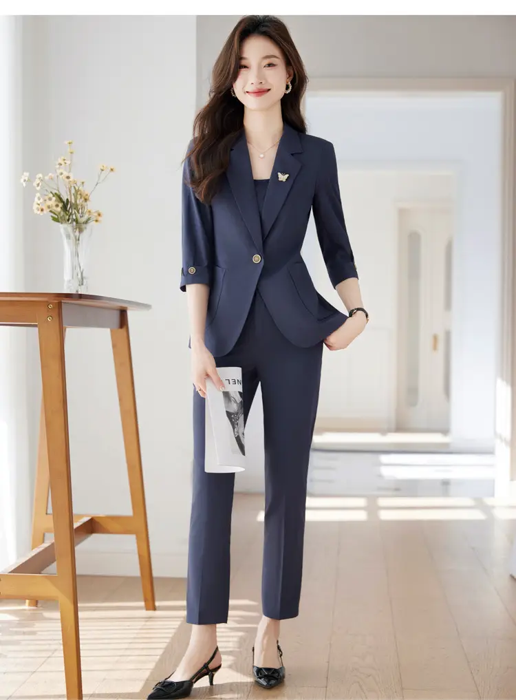 Hotel Front Desk Workwear, Three-Quarter Sleeve, Mid-Sleeve, Elegant Suit, New Spring/Summer Professional Formal Wear, Two-Piece Pants Set, Wholesale — feature 26