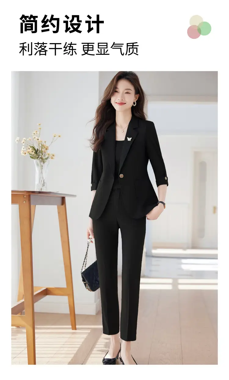 Hotel Front Desk Workwear, Three-Quarter Sleeve, Mid-Sleeve, Elegant Suit, New Spring/Summer Professional Formal Wear, Two-Piece Pants Set, Wholesale — feature 6