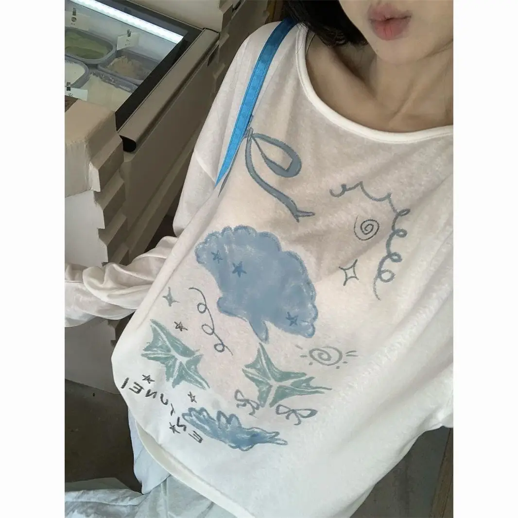 Sun Protection Cover-Up Long-Sleeve T-Shirt for Women, Unique Print, Summer Design, Stylish, Cute, Loose Fit, Versatile, Thin Top — feature 10