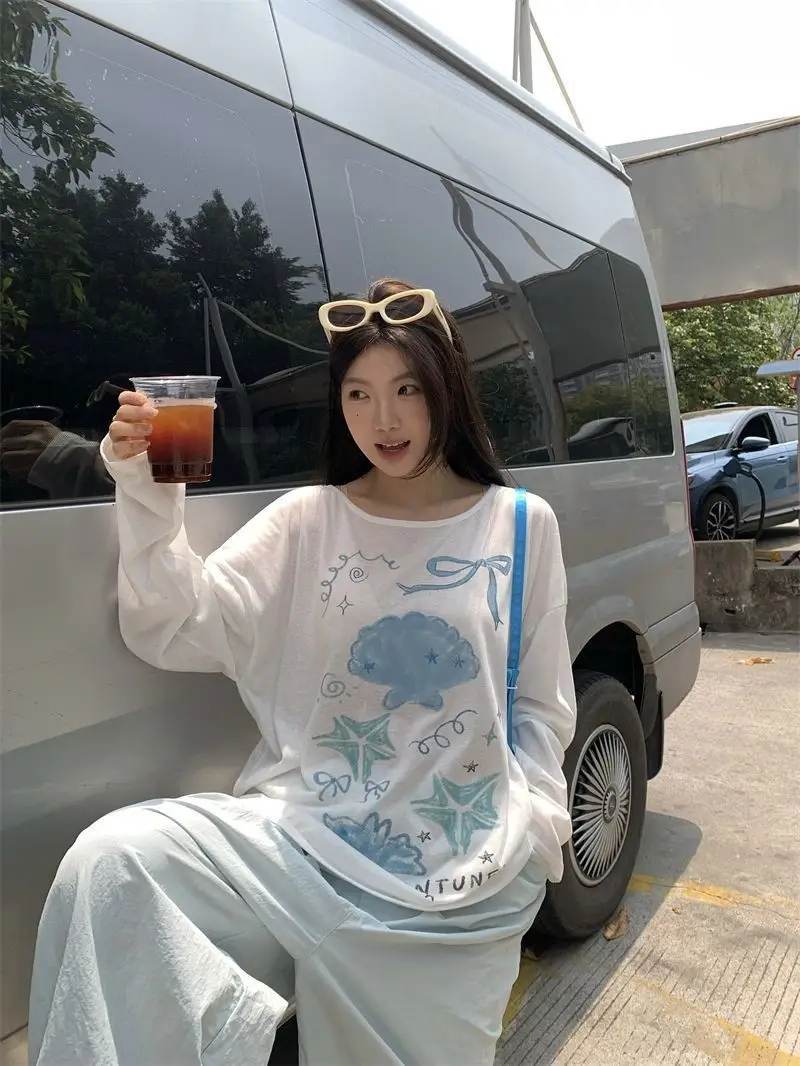 Sun Protection Cover-Up Long-Sleeve T-Shirt for Women, Unique Print, Summer Design, Stylish, Cute, Loose Fit, Versatile, Thin Top — feature 22