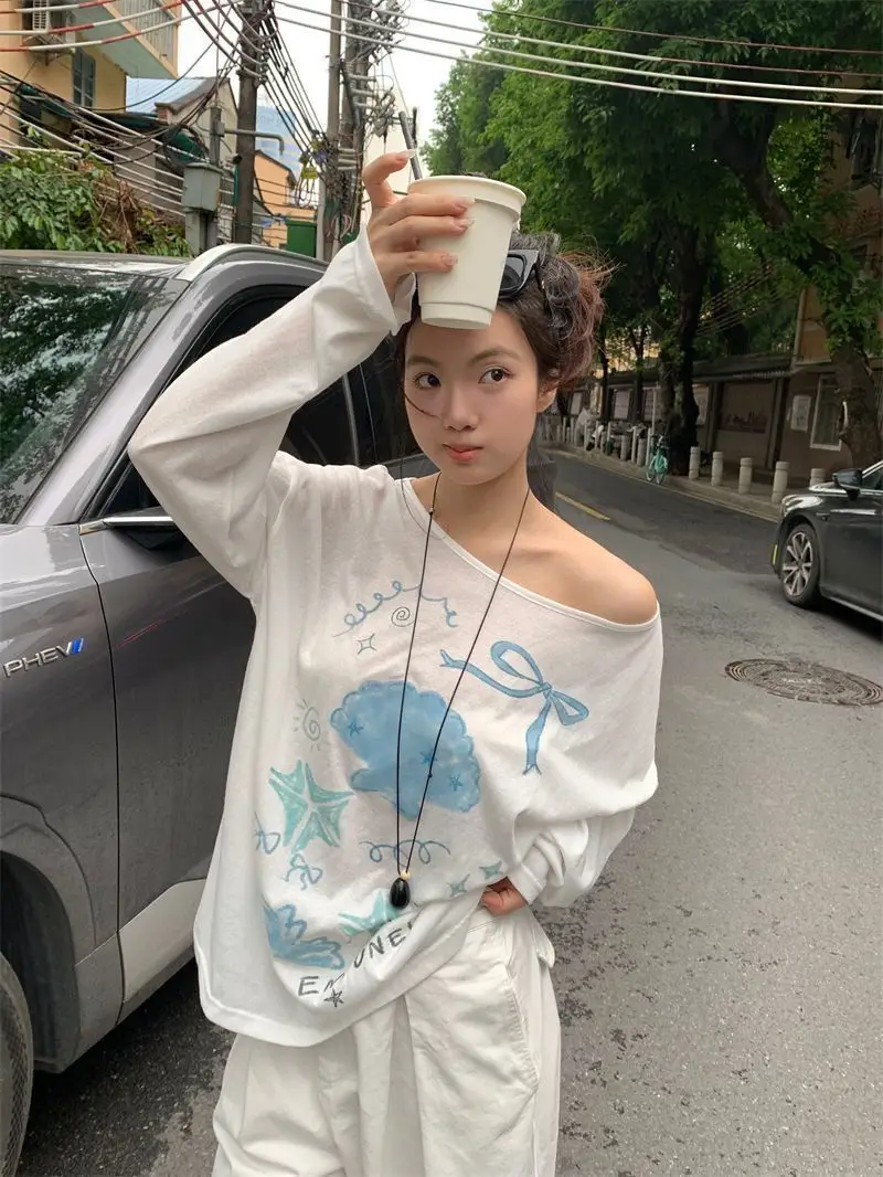 Sun Protection Cover-Up Long-Sleeve T-Shirt for Women, Unique Print, Summer Design, Stylish, Cute, Loose Fit, Versatile, Thin Top — feature 25