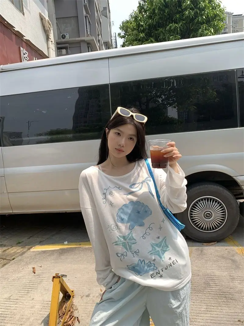 Sun Protection Cover-Up Long-Sleeve T-Shirt for Women, Unique Print, Summer Design, Stylish, Cute, Loose Fit, Versatile, Thin Top — feature 31
