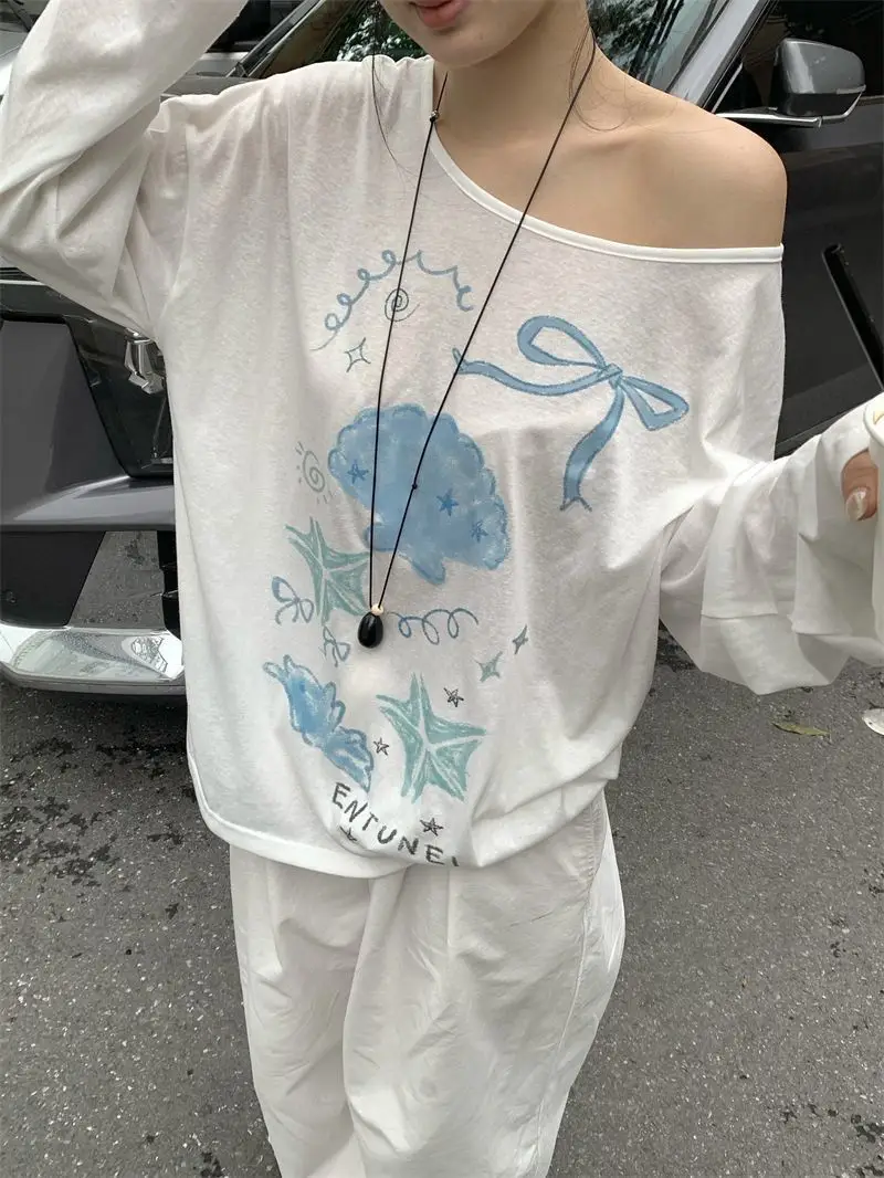 Sun Protection Cover-Up Long-Sleeve T-Shirt for Women, Unique Print, Summer Design, Stylish, Cute, Loose Fit, Versatile, Thin Top — feature 32