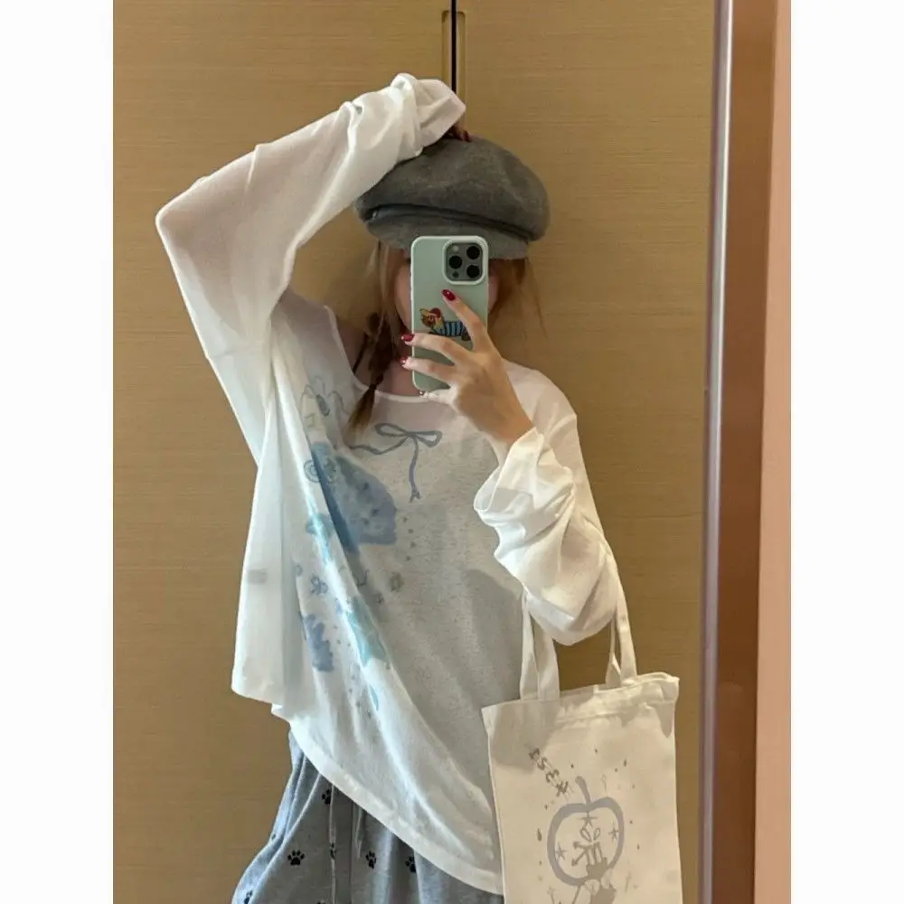 Sun Protection Cover-Up Long-Sleeve T-Shirt for Women, Unique Print, Summer Design, Stylish, Cute, Loose Fit, Versatile, Thin Top — feature 4