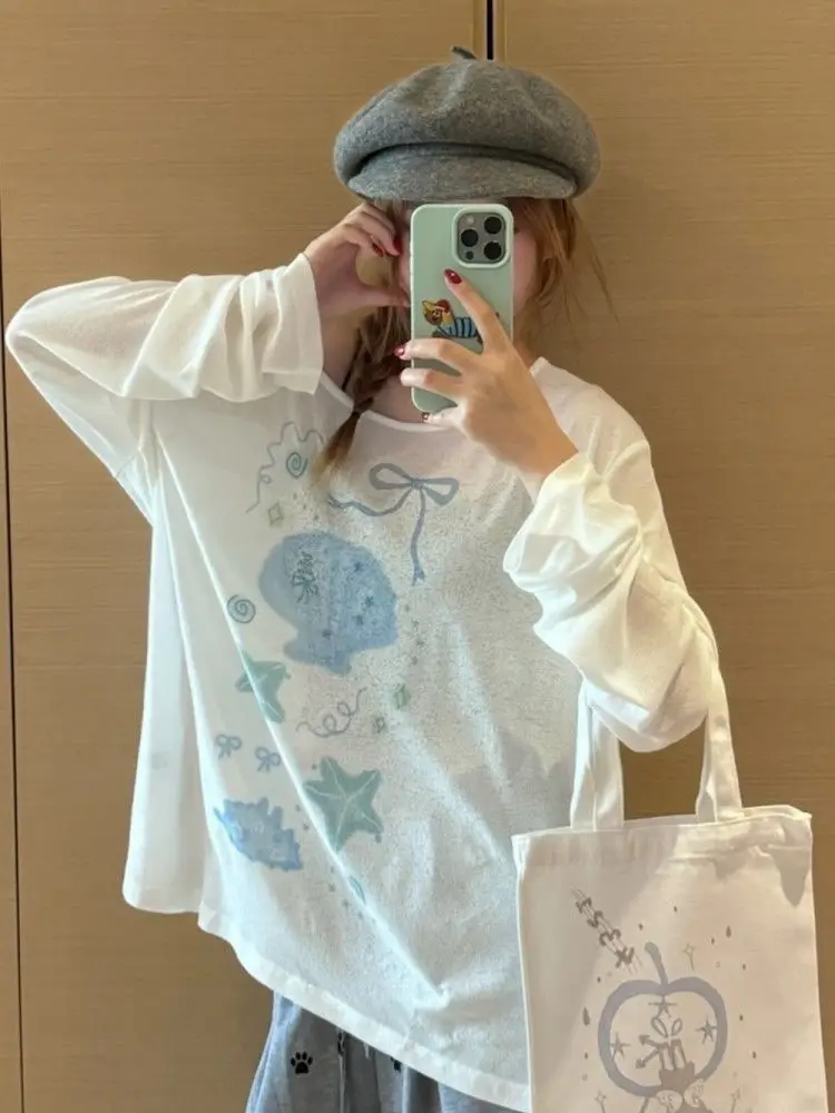 Sun Protection Cover-Up Long-Sleeve T-Shirt for Women, Unique Print, Summer Design, Stylish, Cute, Loose Fit, Versatile, Thin Top — feature 8